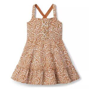 NWOT Janie and Jack Tan Paisley Print Lace-Up Dress, Size 7